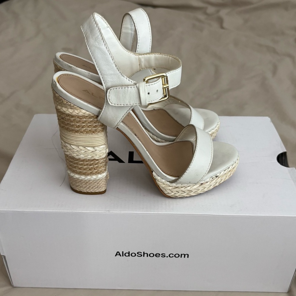 Aldo Cream and Tan Platform Heels